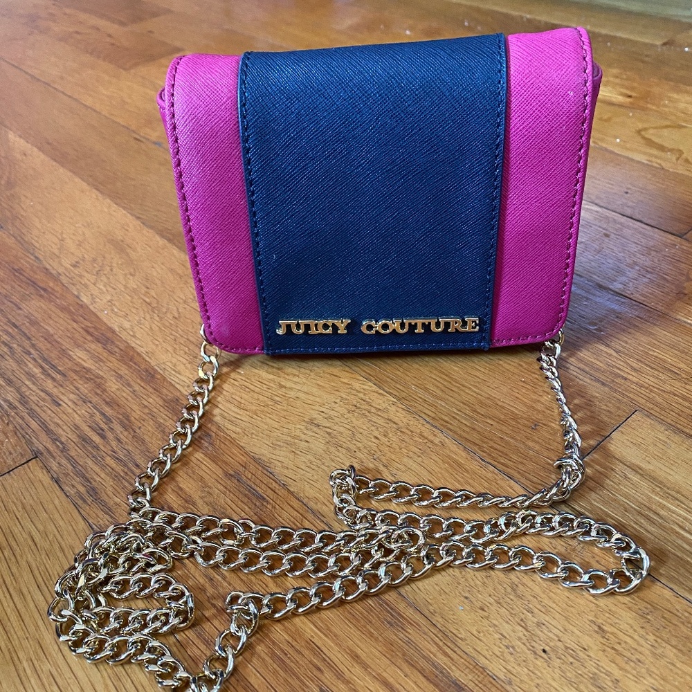 Juicy Couture Bag | Mini Crossbody with Chain | Navy Blue & Pink